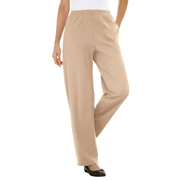 Woman Within Plus Size 7-Day Knit Ribbed Straight-Leg Pull-On Pants