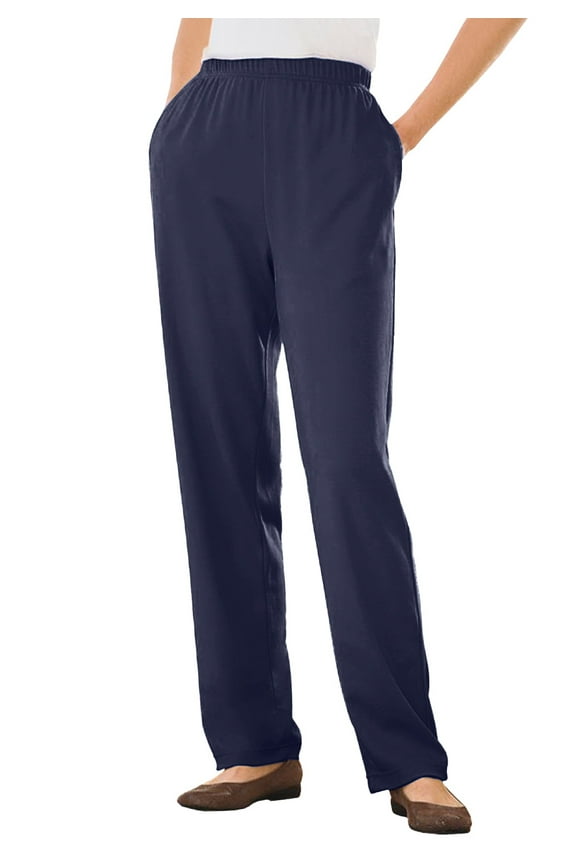 Plus Size Petite 7-Day Knit Straight-Leg Pull-On Pants