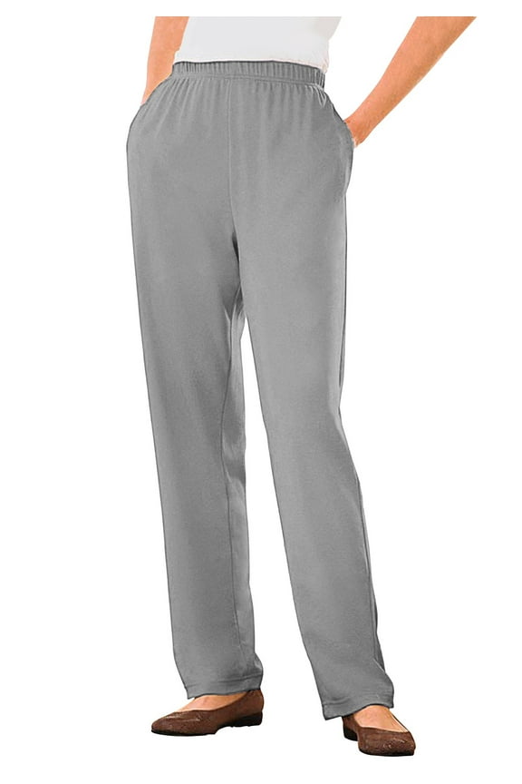 Plus Size Petite 7-Day Straight-Leg Elastic-Waist Stretchy Knit Pant