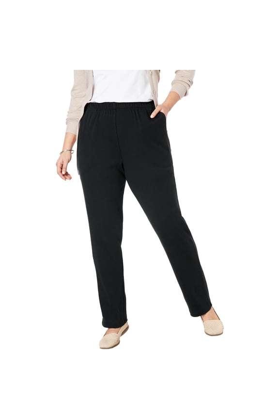 Plus Size 7-Day Knit Straight Leg Pant Stretch Elastic Waist (Petite & Tall Available)