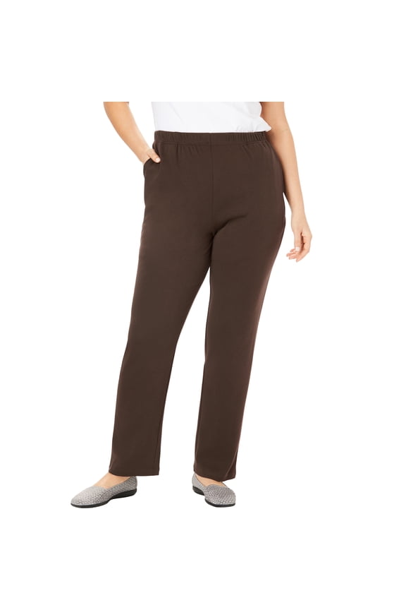 Plus Size Petite 7-Day Straight-Leg Elastic-Waist Stretchy Knit Pant