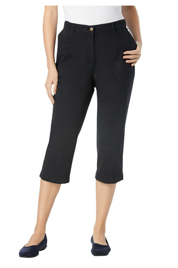 Plus Size Petite Adjustable Waist Chino Capri