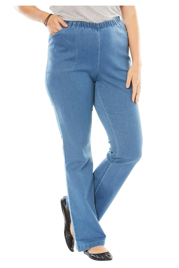 Plus Size Petite Fineline Stretch Denim Pull-On Bootcut Jeans