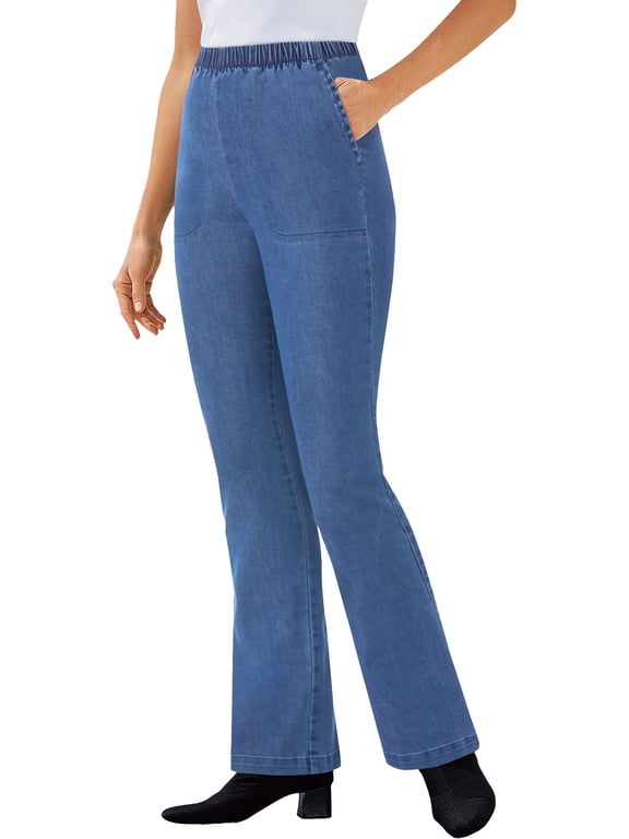 Plus Size Petite Fineline Stretch Denim Pull-On Bootcut Jeans