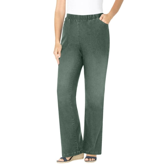 Woman Within Plus Size Petite Fineline Stretch Denim Pull-On Bootcut Jeans