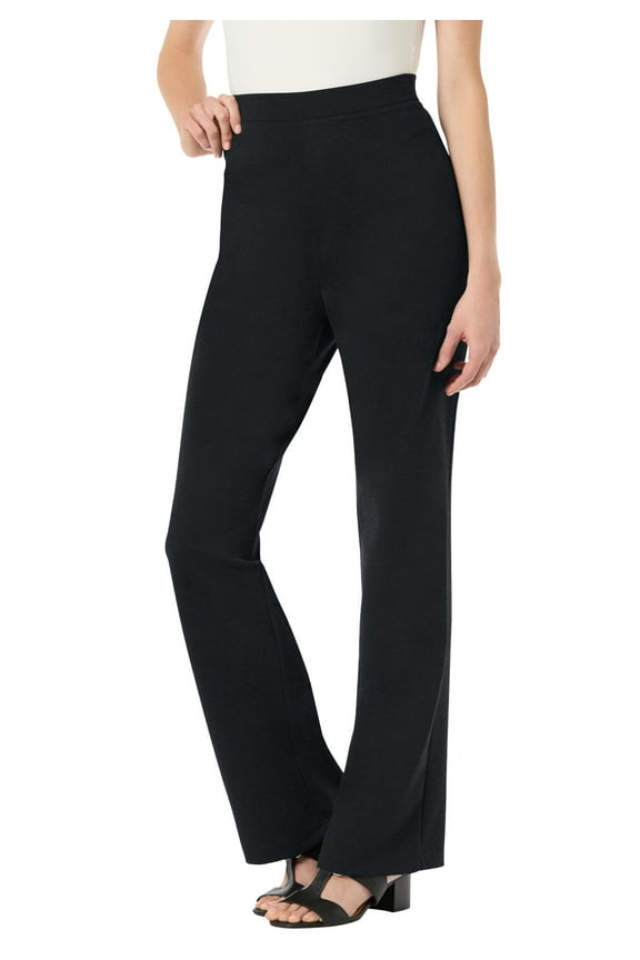 Plus Size Petite Stretch Ponte Knit Pull-On Bootcut Pants