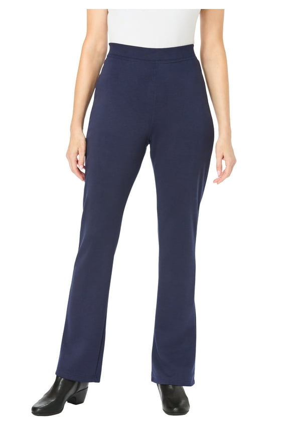 Plus Size Petite Stretch Ponte Knit Pull-On Bootcut Pants