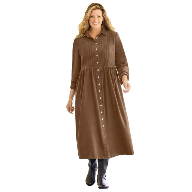 Woman Within Women s Plus Size Petite Button Front Corduroy Dress