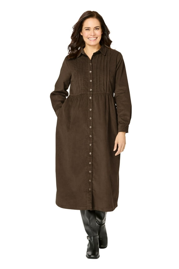Plus Size Petite Button Front Corduroy Dress