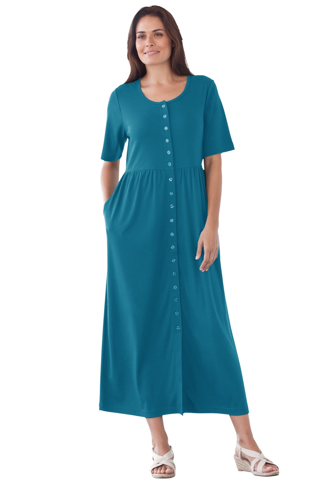 Woman Within Plus Size Short-Sleeve Button-Front Dress With Pockets - Available In Petite & Sizes Up To 7X (Raspberry)