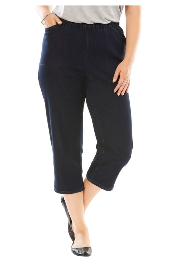Plus Size Capri Elastic Waist Stretch Fineline Denim Jean (Petite Available)