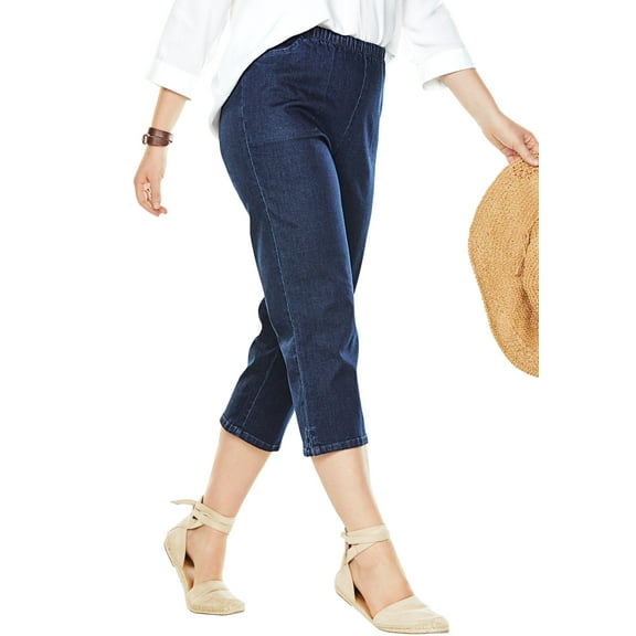 Woman Within Plus Size Capri Elastic Waist Stretch Fineline Denim Jean (Petite Available)