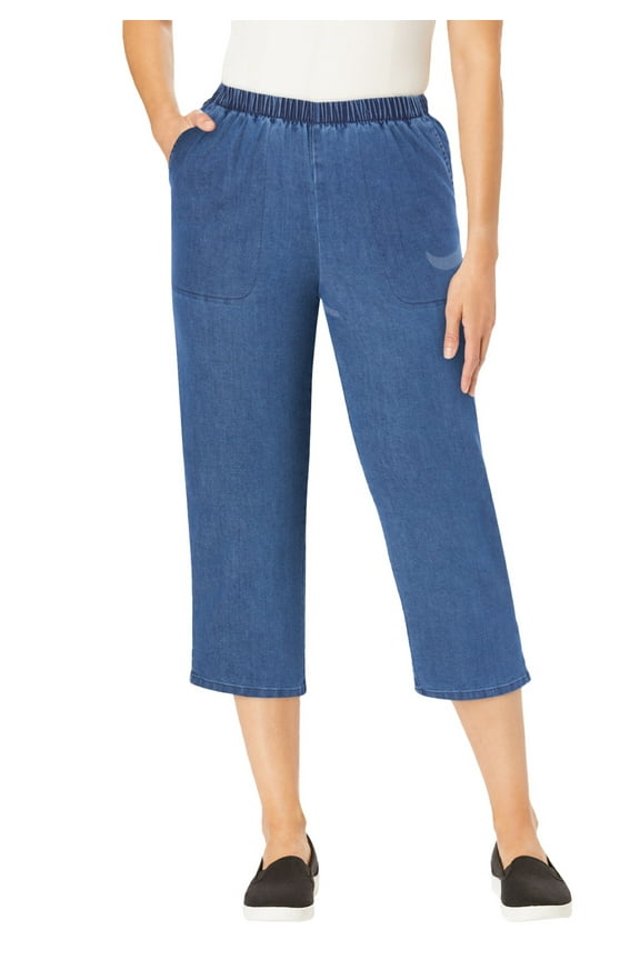 Plus Size Capri Elastic Waist Stretch Fineline Denim Jean (Petite Available)