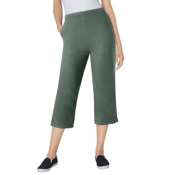 Woman Within Plus Size Capri Elastic Waist Stretch Fineline Denim Jean (Petite Available)