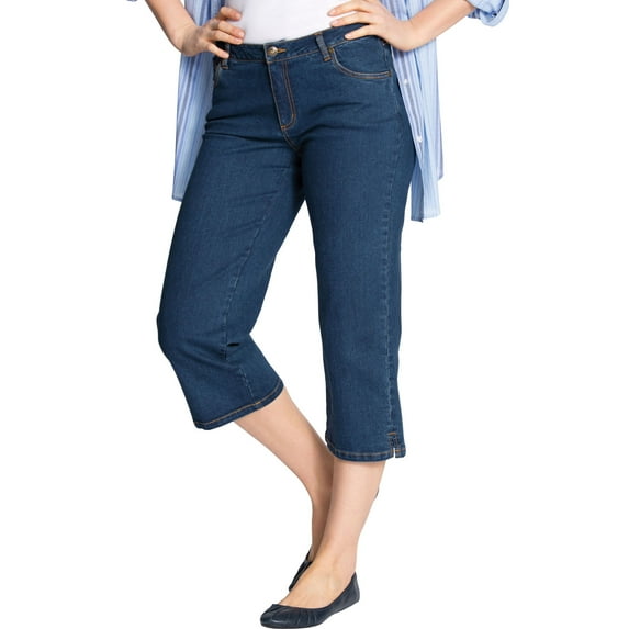 Woman Within Plus Size Petite Stretch Denim Five-Pocket Capri Jeans