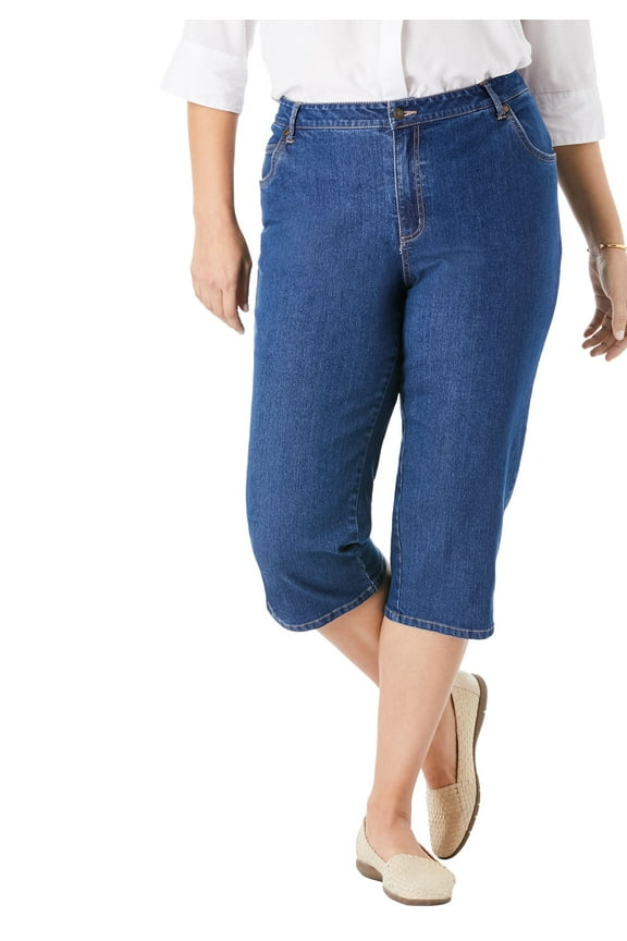 Plus Size Petite Stretch Denim Five-Pocket Capri Jeans