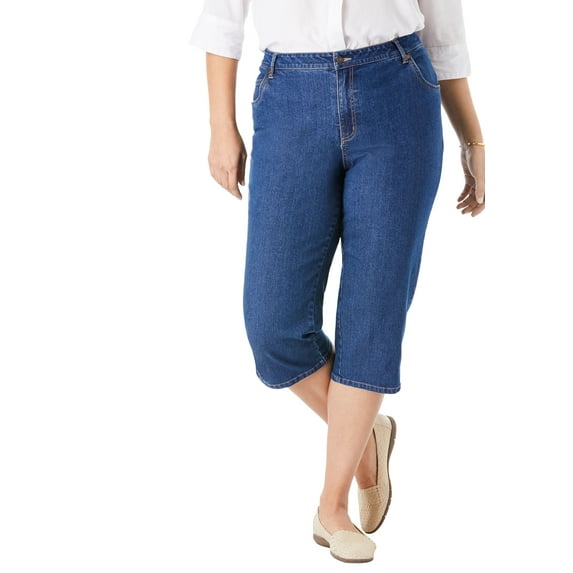 Woman Within Plus Size Petite Stretch Denim Five-Pocket Capri Jeans