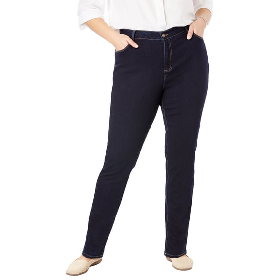 Woman Within Plus Size Petite Slim-Leg Stretch Comfort Denim Five-Pocket Jeans