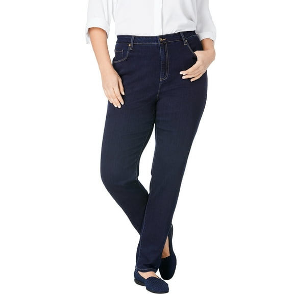 Woman Within Plus Size Petite Straight-Leg Stretch Comfort Denim Five-Pocket Jeans