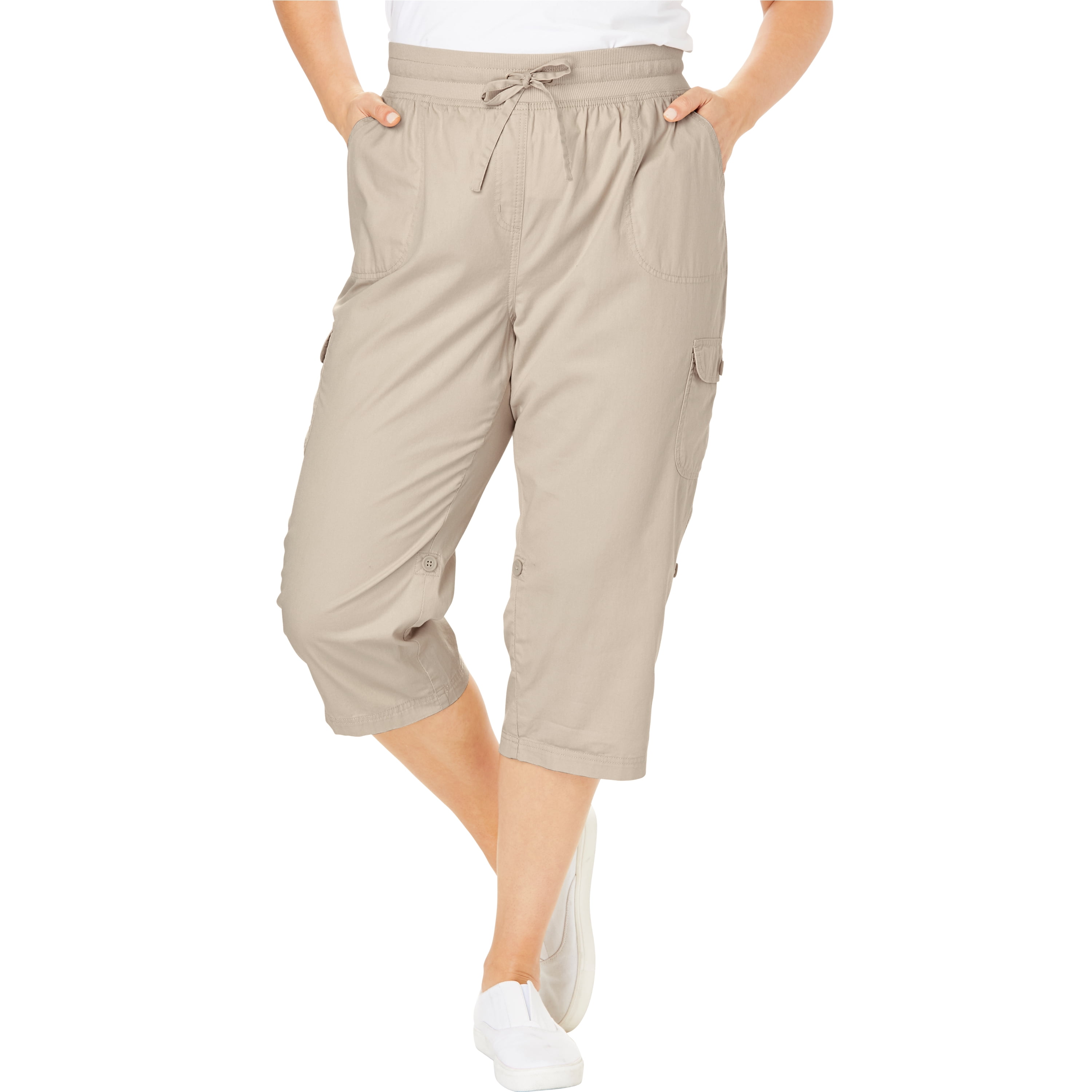 Plus Size Petite Convertible Length Cargo Capri/Bermuda