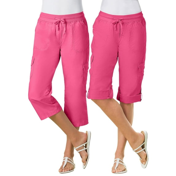 Woman Within Plus Size Petite Convertible Length Cargo Capri/Bermuda