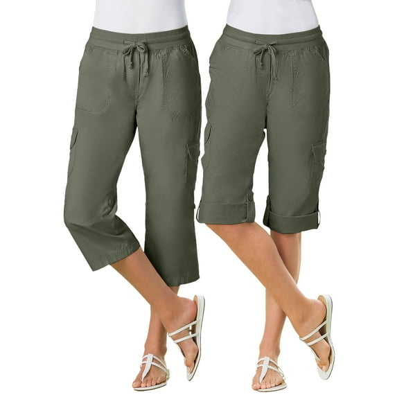 Woman Within Plus Size Petite Convertible Length Cargo Capri/Bermuda