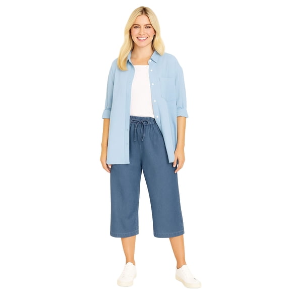 Woman Within Plus Size Petite Drawstring Denim Capri