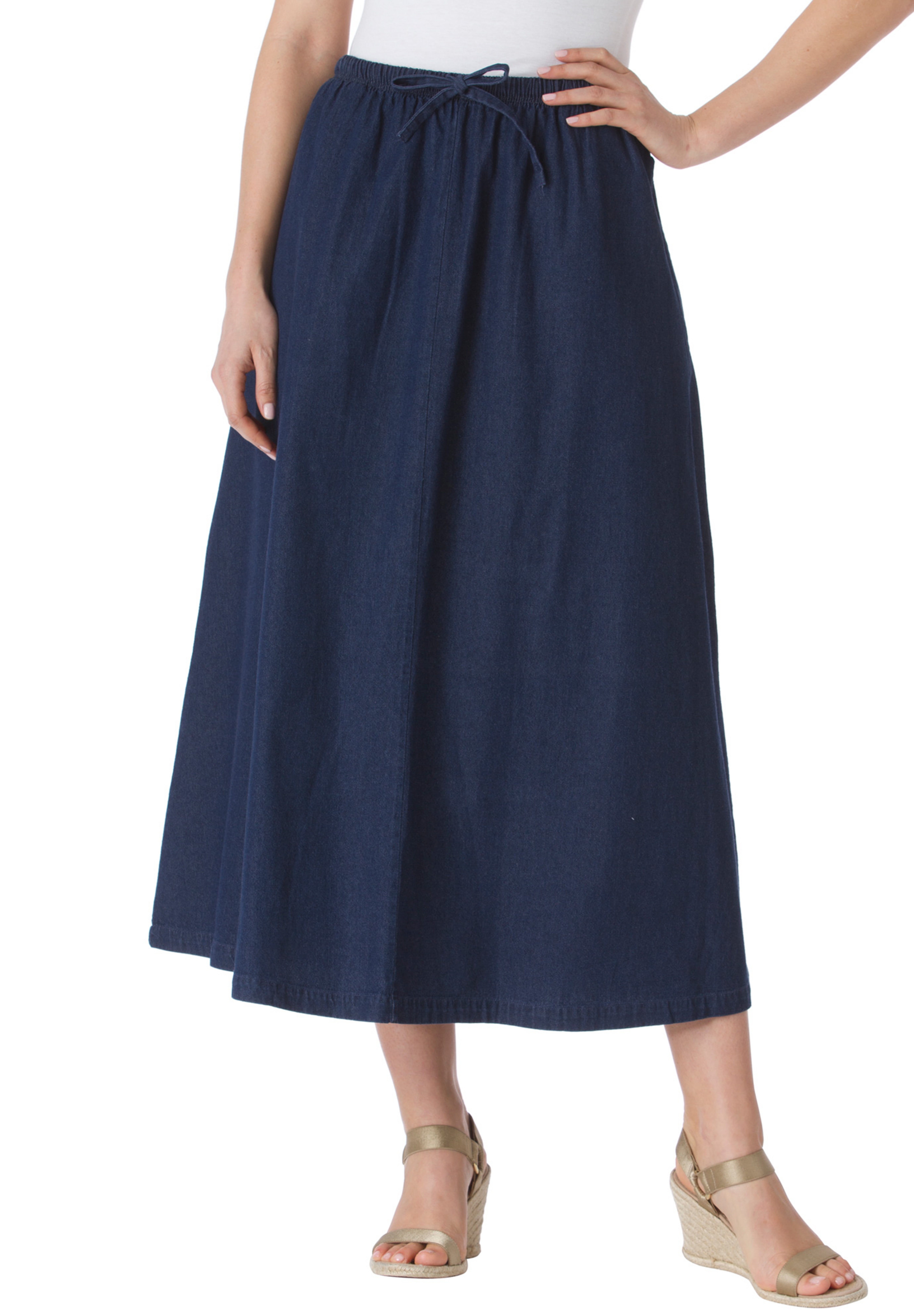 Woman Within Women s Plus Size Petite Drawstring Denim Skirt
