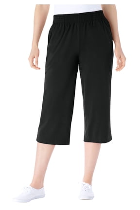 Plus Size Petite Elastic-Waist Pull-On Knit Pocket Capri Pants