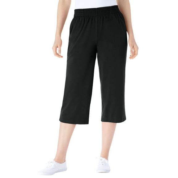 Woman Within Plus Size Petite Elastic-Waist Pull-On Knit Pocket Capri Pants
