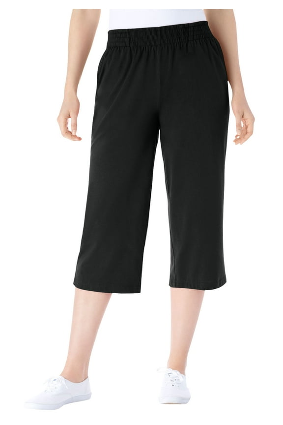 Plus Size Elastic-Waist Pull-On Knit Pocket Capri Pants