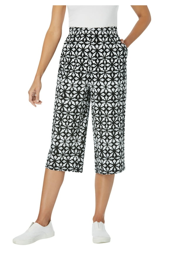 Plus Size Petite Elastic-Waist Knit Capri Pant