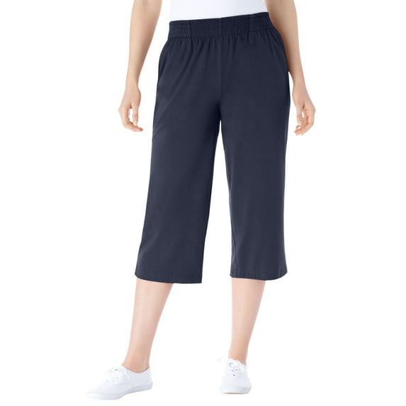 Woman Within Plus Size Petite Elastic-Waist Pull-On Knit Pocket Capri Pants