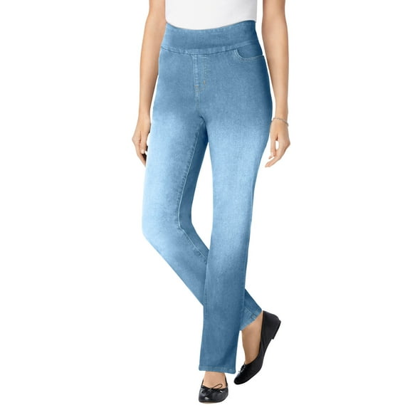 Woman Within Plus Size Petite Pull-On Bootcut Gap-Free Stretch Denim Jeans
