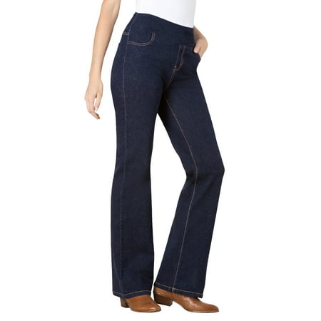 Woman Within Plus Size Petite Flex Pull-On Bootcut Gap-Free Stretch Denim Jeans
