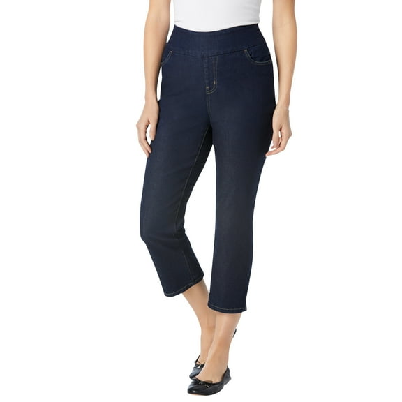 Woman Within Plus Size Petite Pull-On  Elastic-Waist Stretch Denim Capri Jeans