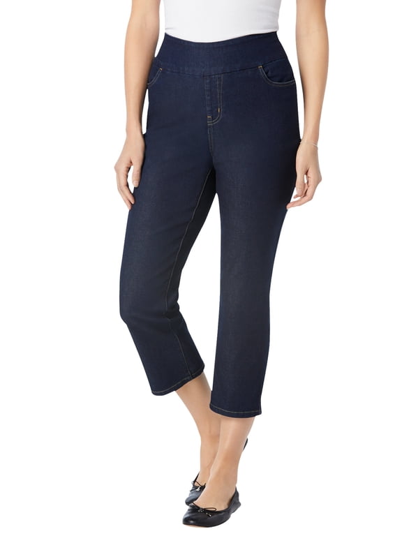 Plus Size Petite Smooth Waist Pull-On Flex Fit Capri Denim Jeans