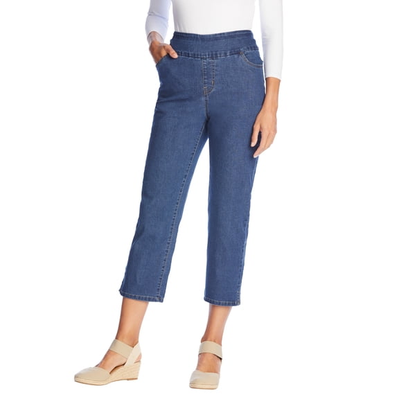 Woman Within Plus Size Petite Pull-On Flex Elastic-Waist Stretch Denim Capri Jeans