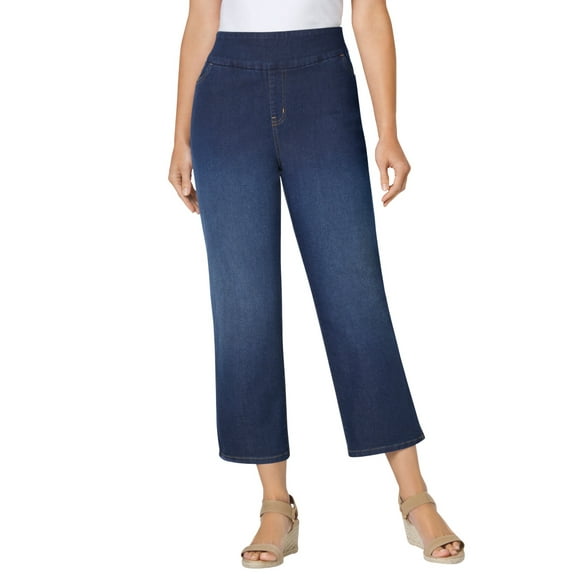 Woman Within Plus Size Petite Pull-On  Elastic-Waist Stretch Denim Capri Jeans