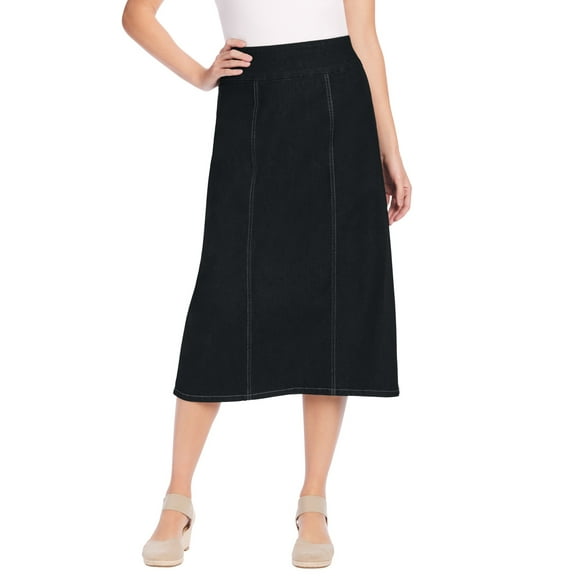 Woman Within Plus Size Petite Pull-On  Elastic-Waist Stretch Denim Skirt