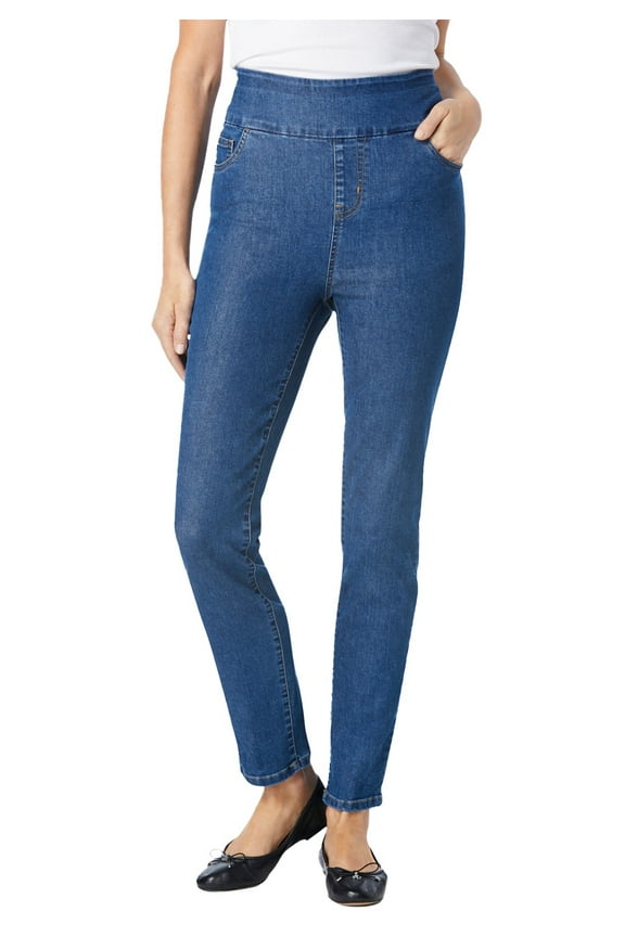 Plus Size Petite Flex Slim-Leg Pull-On Gap-Free Stretch-Denim Jeans