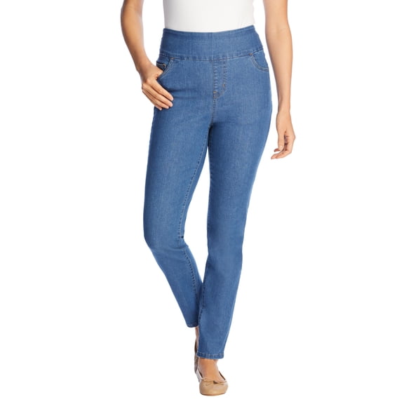 Woman Within Plus Size Petite Flex Slim-Leg Pull-On Gap-Free Stretch-Denim Jeans
