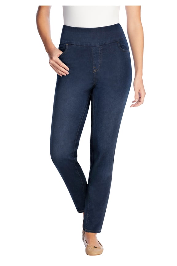 Plus Size Petite Flex Slim-Leg Pull-On Gap-Free Stretch-Denim Jeans