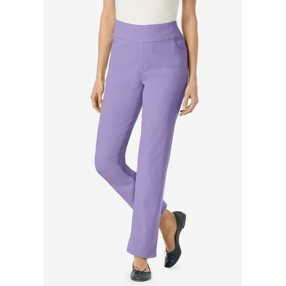 Woman Within Plus Size Petite Pull-On Straight-Leg Gap-Free Stretch Denim Jeans