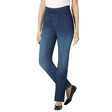 Woman Within Plus Size Petite Flex-Fit Pull-On Straight-Leg Denim Jean