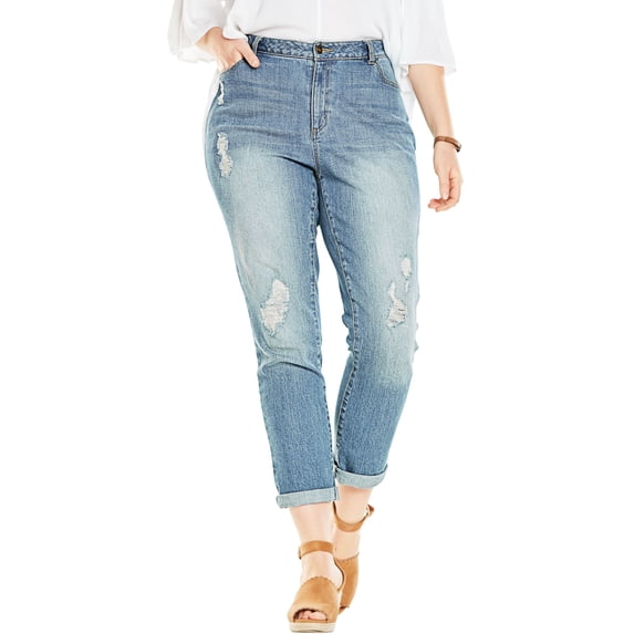 Woman Within Plus Size Petite Stretch Denim Five-Pocket Girlfriend Jeans