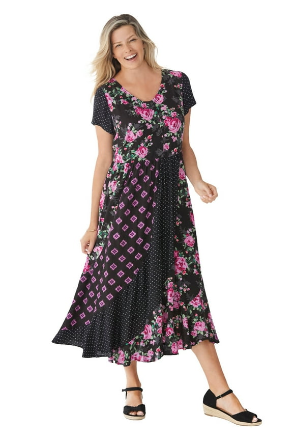 Plus Size Petite Mixed Print Maxi Dress