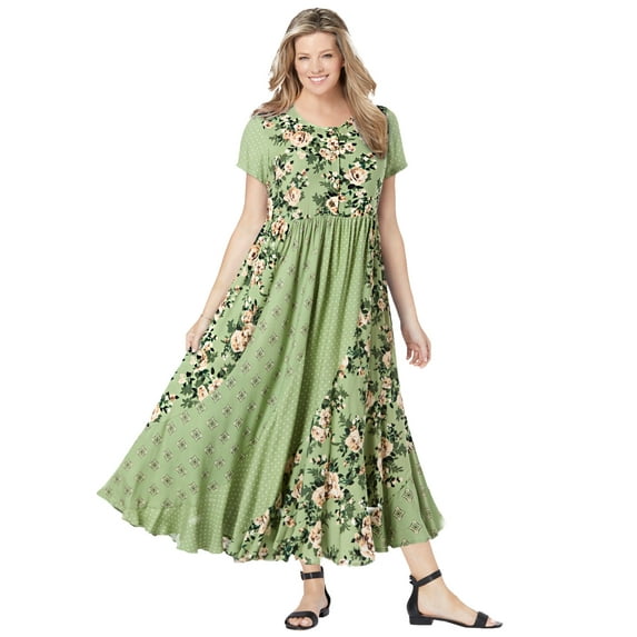 Woman Within Plus Size Petite Mixed Print Maxi Dress