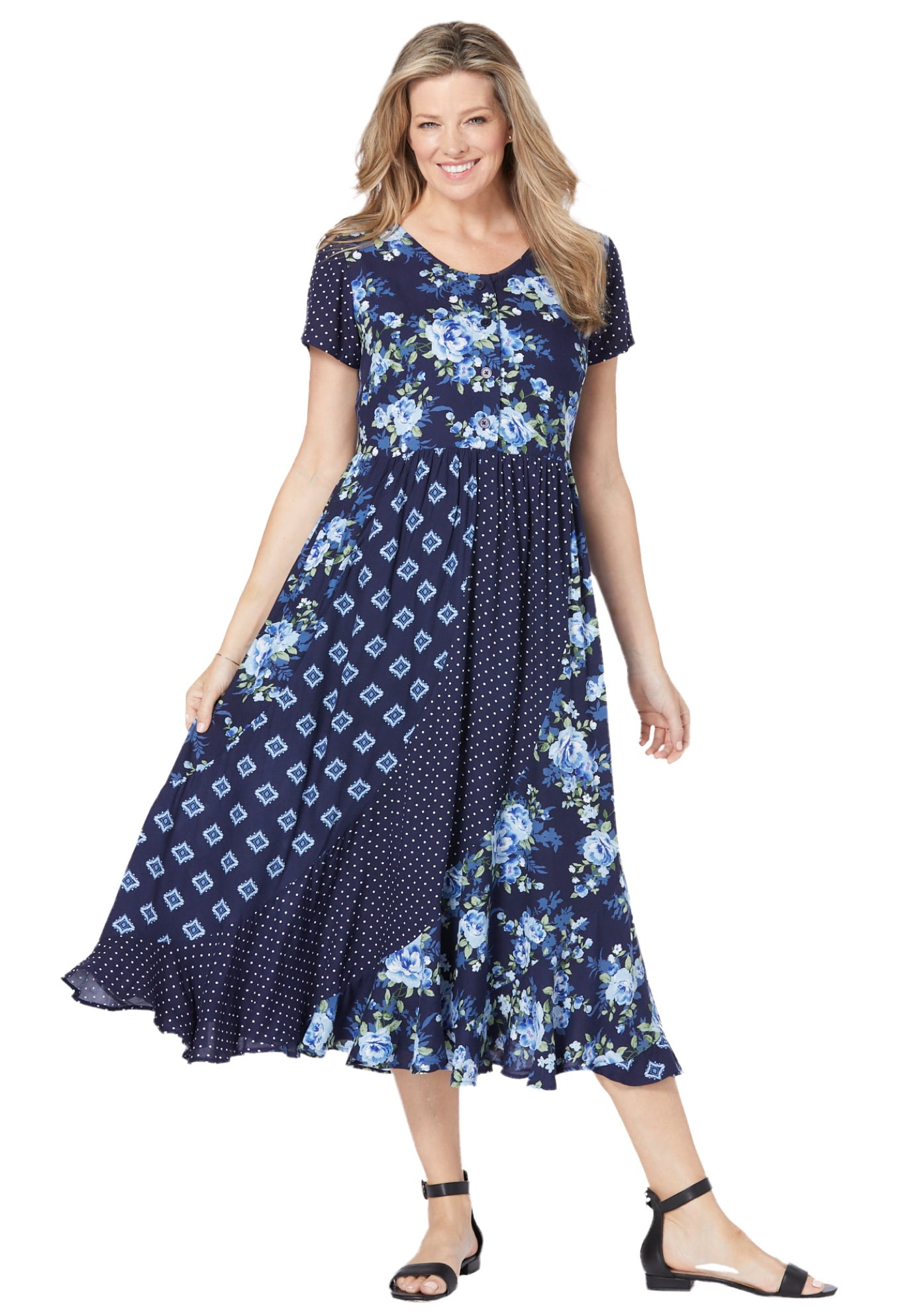 Woman Within Plus Size Petite Mixed Print Maxi Dress - Walmart.com