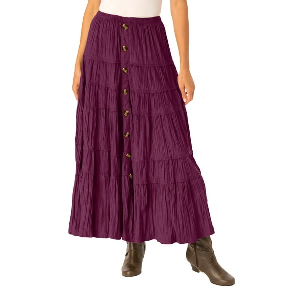 Woman Within Plus Size Button Front Moleskin Tiered Maxi Skirt (Petite Available)